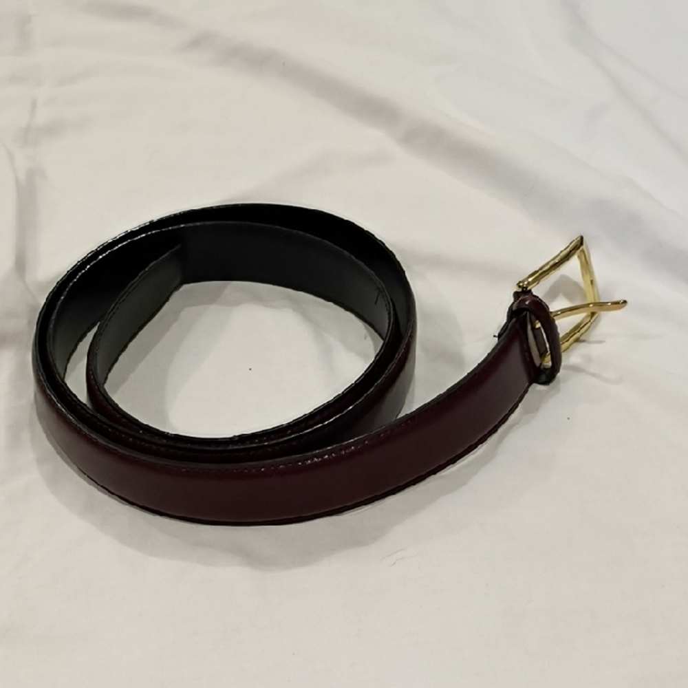 Jos. A. Bank Burgundy Leather Belt with Gold Buckle